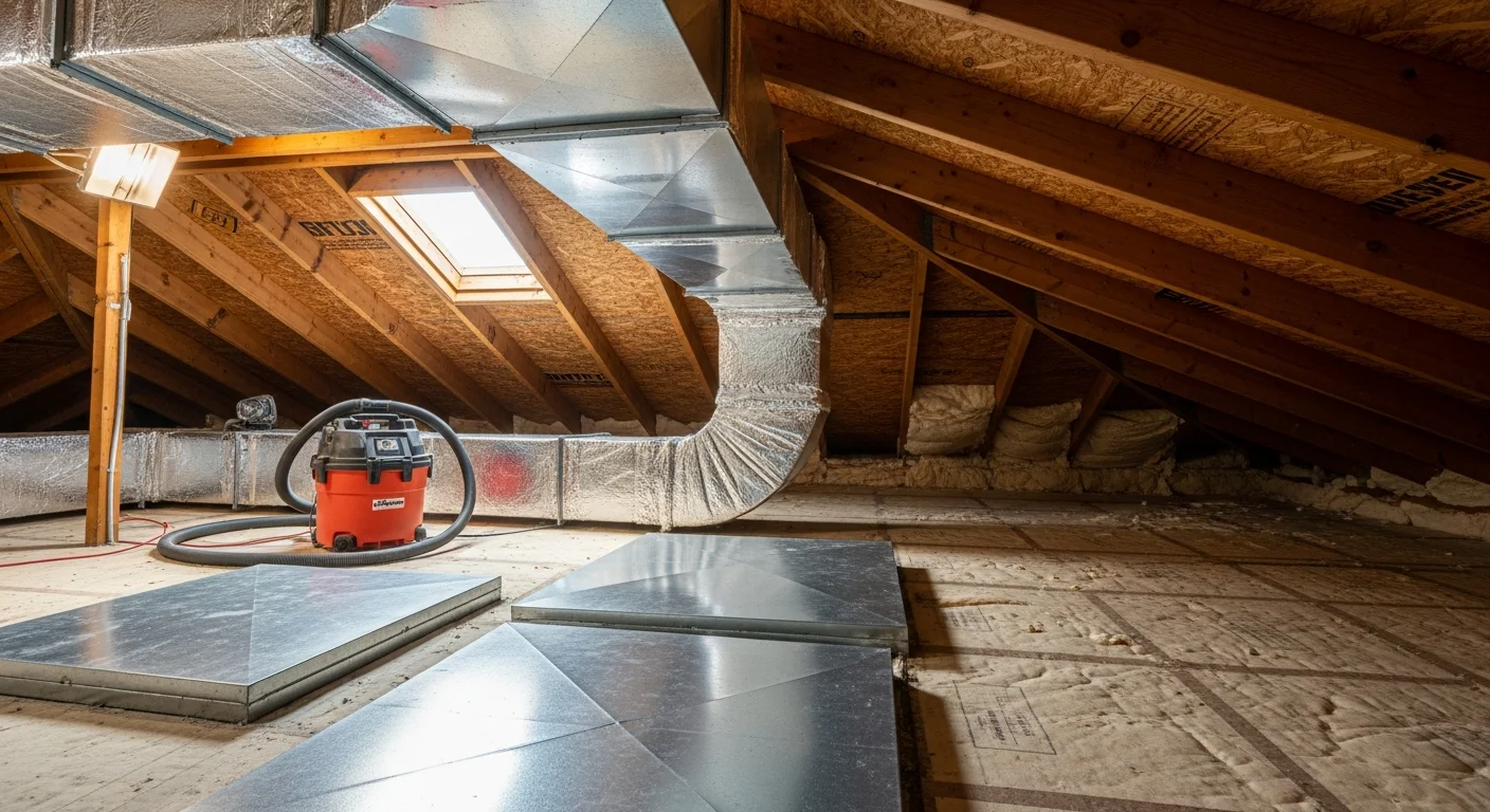 HVAC ductwork installation in residential attic