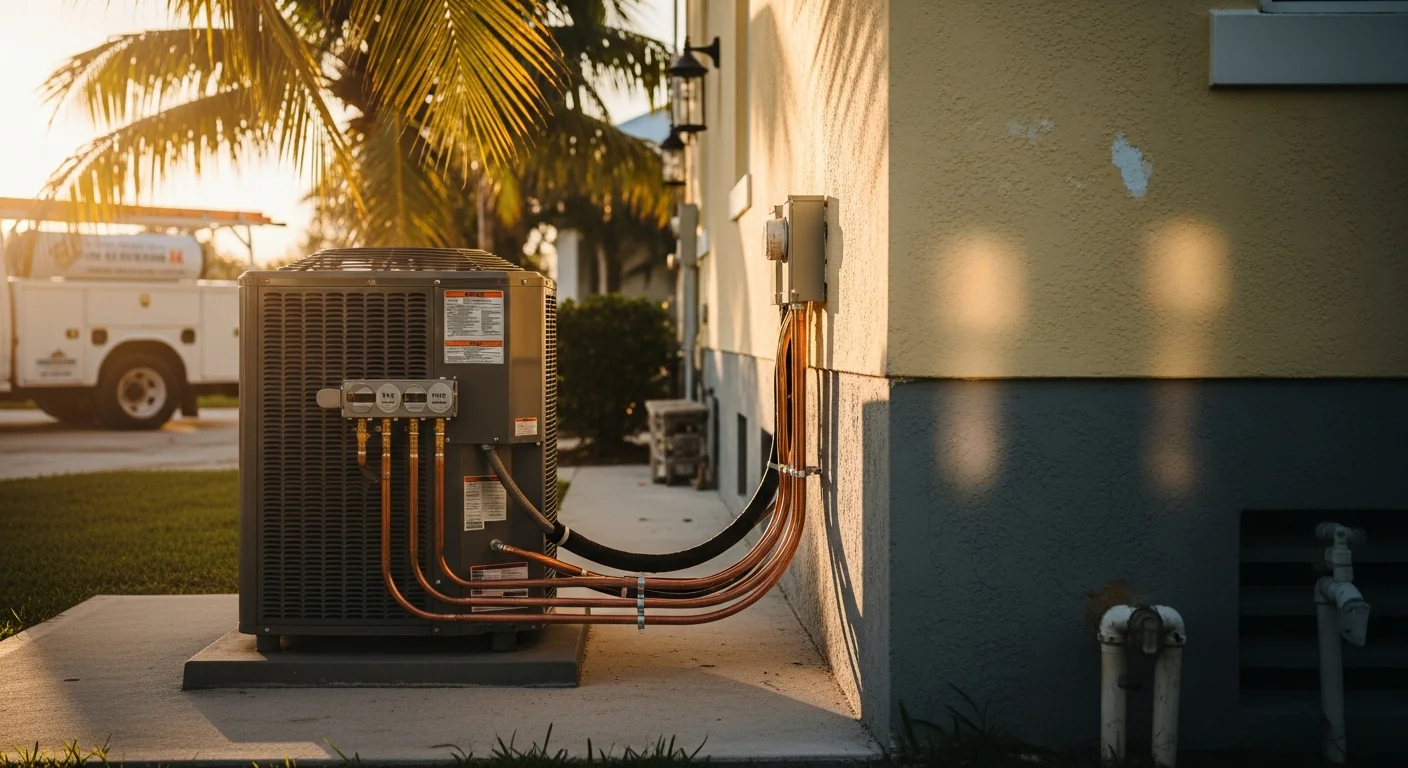 HVAC technician servicing air conditioning unit